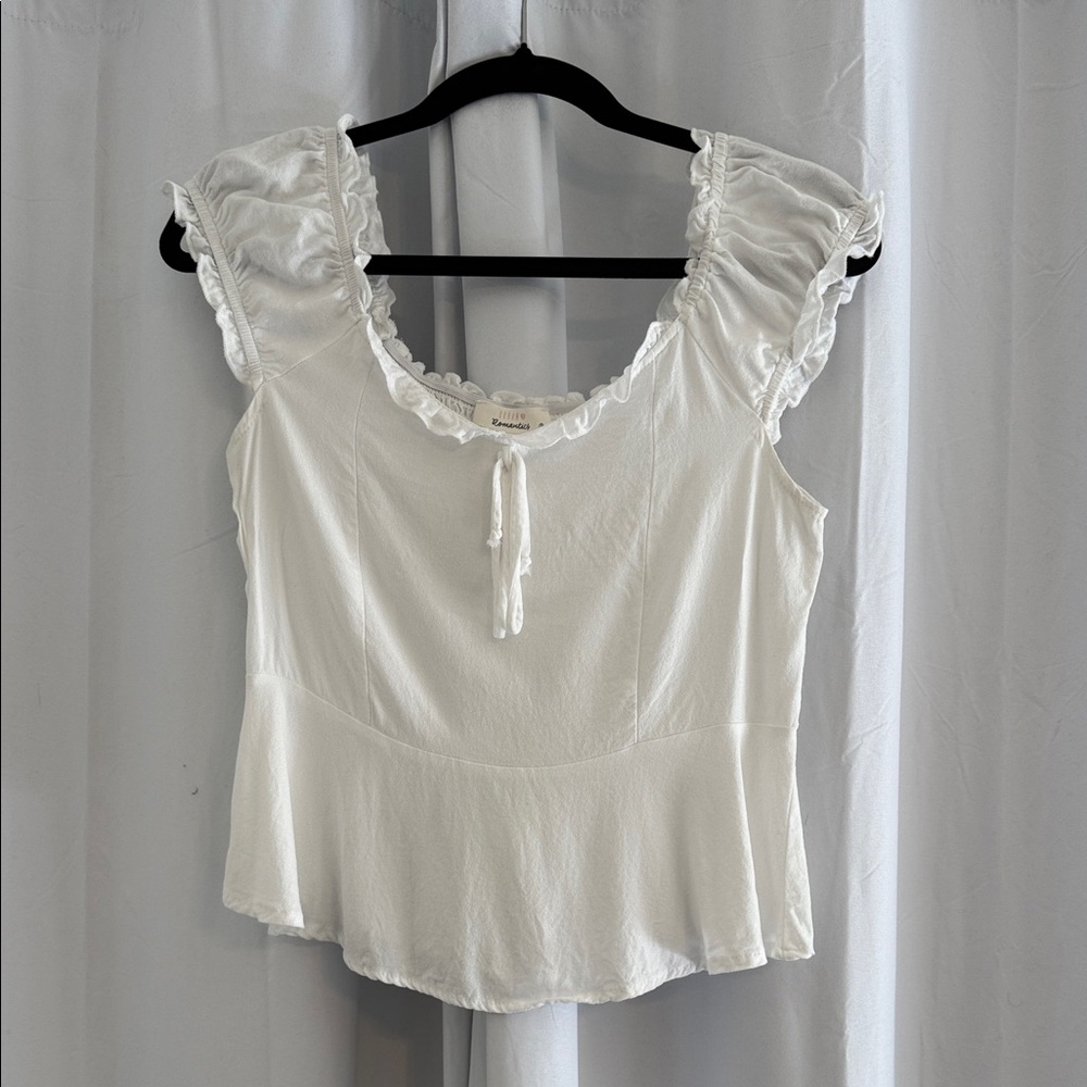 White Ruffle Peplum Sleeveless Blouse Cottagecore Top Romantic Small